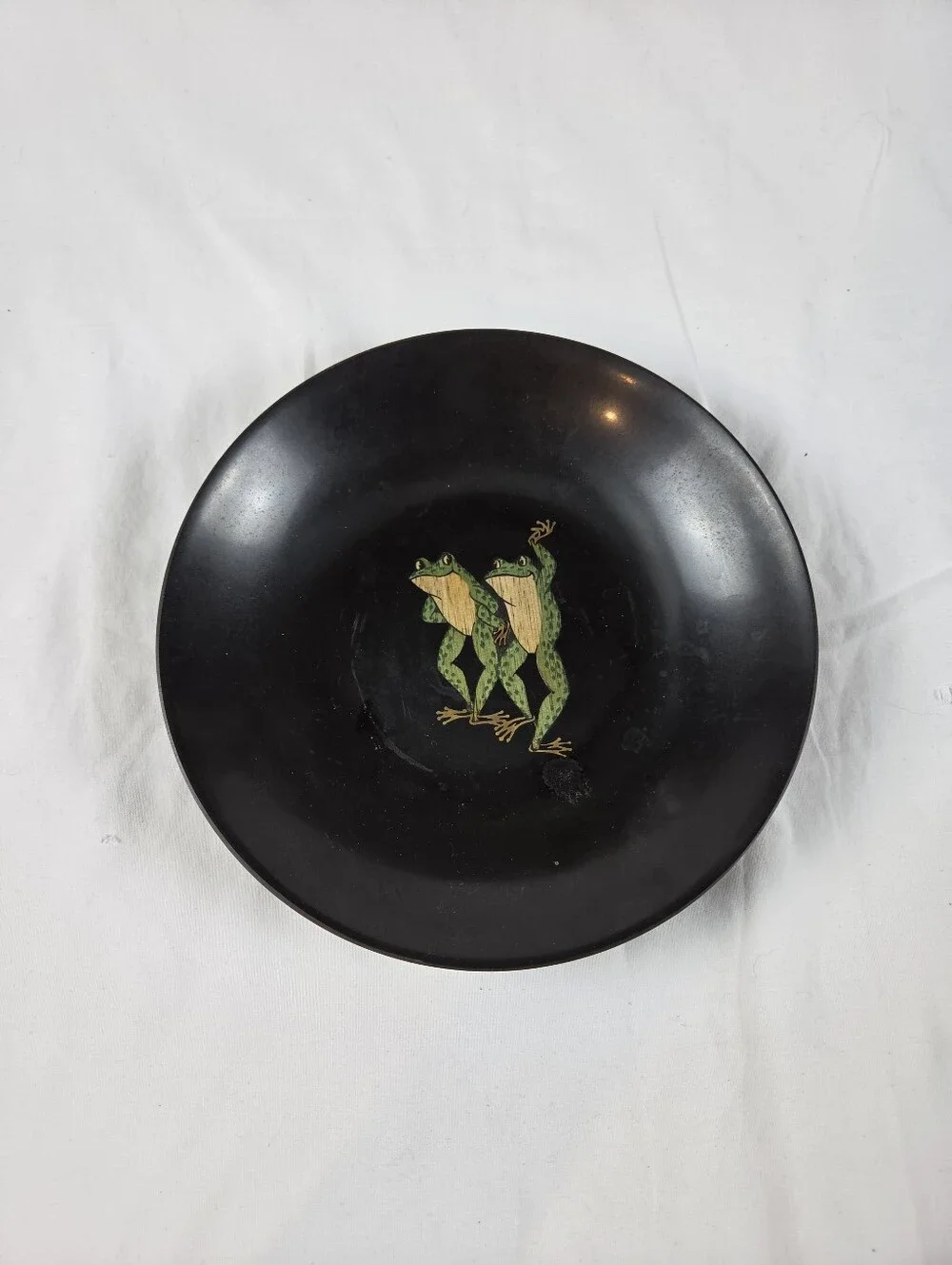 Couroc Dancing Frogs Inlaid Lacquer Plate 7.75